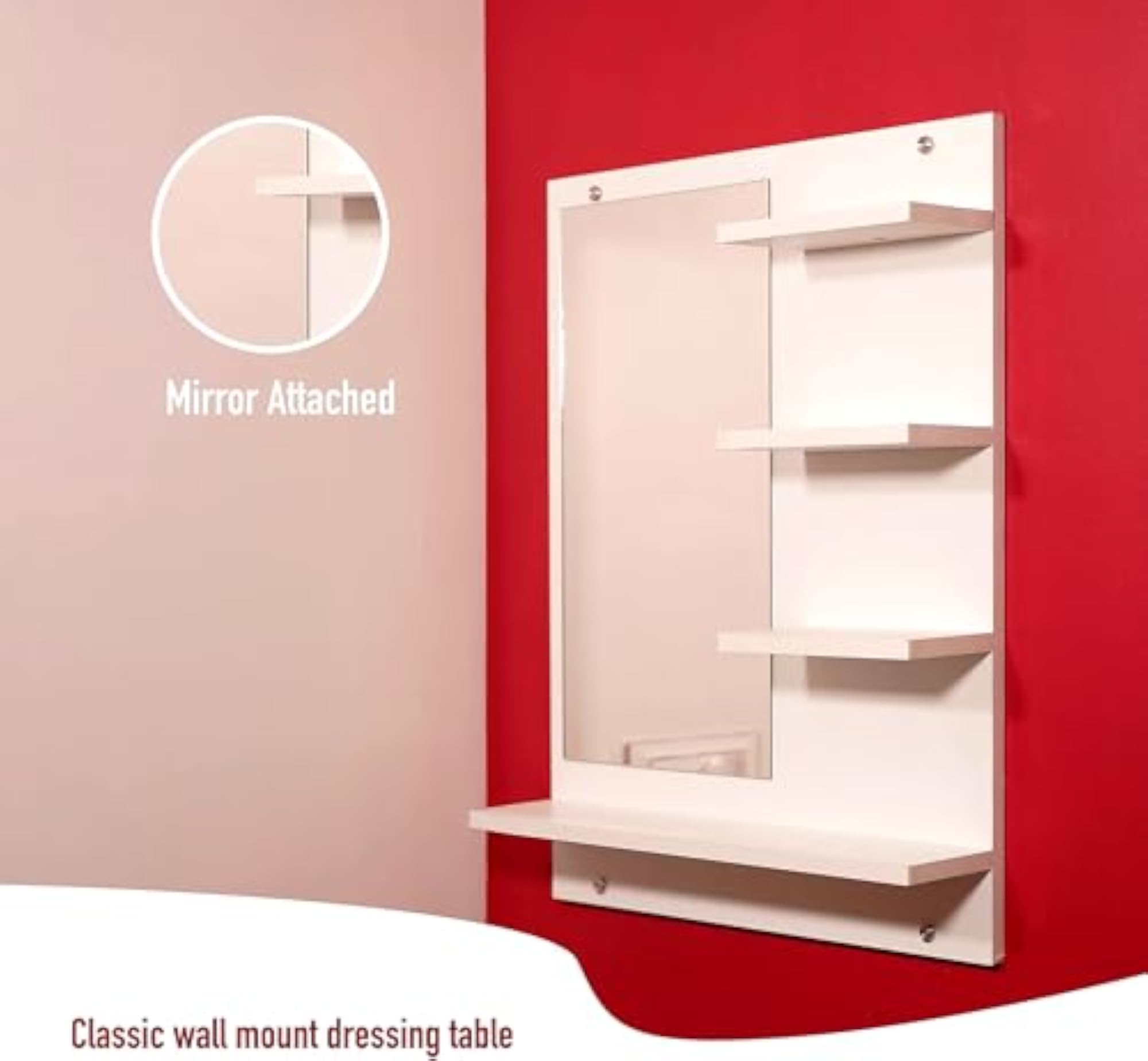 PEDPIX Engineered Wood Dressing Table with Rectangular Mirror, White Finish